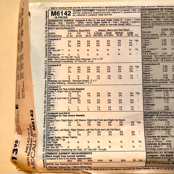 McCall’s M6142 Child’s (Sizes 2-4) Clown Sewing Pattern Uncut - Picture 5 of 12